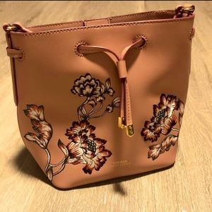 Ralph Lauren Pink Floral Drawstring Bucket Bag